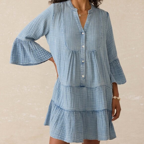 Faherty Dune Cotton Gauze Kasey Dress Light Indigo Wash Size Small - Picture 1 of 10